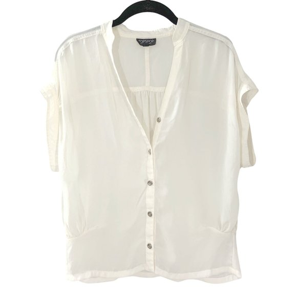 Topshop Tops - Sheer Topshop Button Down Short Sleeve Blouse